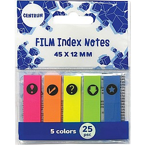 Индексы пластиковые клейкие 82886, 45х12мм, 5 цветов, неон х 25листов