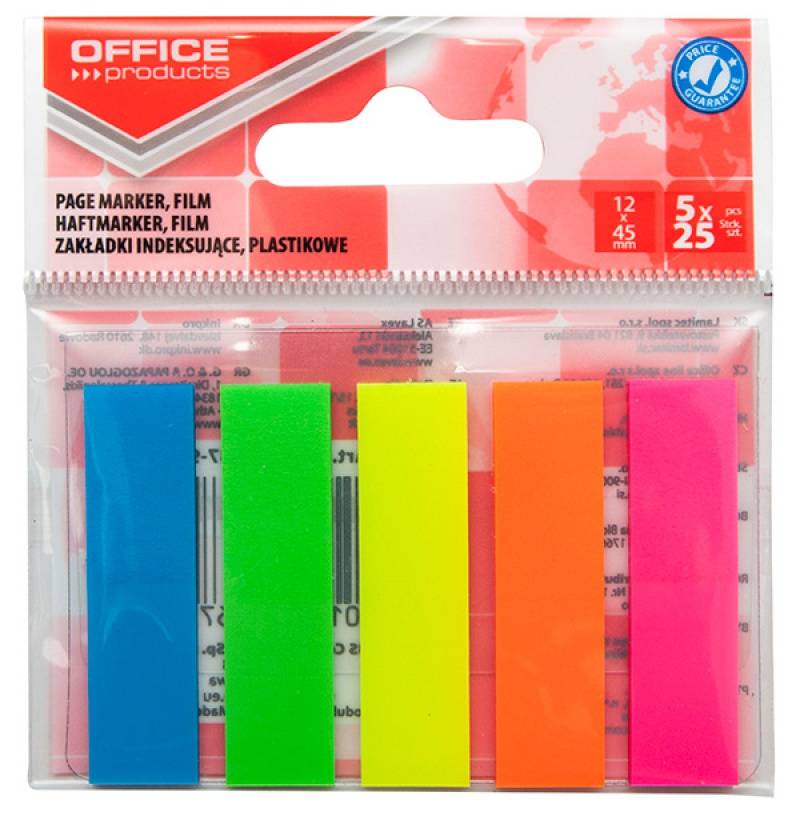Индексы клейкие Office Products 14223637-99, 45х12мм, пластиковые, 5цветовх25 листов