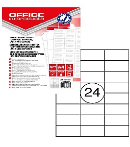 Etichete autoadezive A4 OFFICE PRODUCTS 24buc., 70x37mm, 100 foi