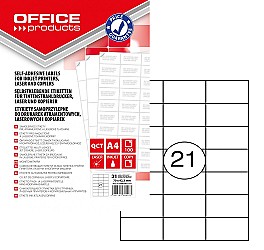Etichete autoadezive A4, 21buc., 70x42,3mm 100 foi OFFICE PRODUCTS