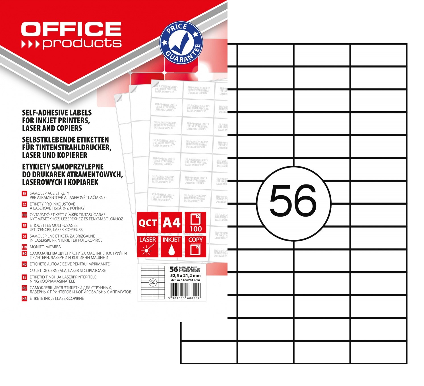 Etichete autoadezive A4, 56buc., 52,5x21,2mm 100 foi OFFICE PRODUCTS