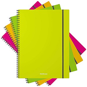 Caiet A4 ErichKrause Neon 50652, 80 foi, patratele, in asortiment, A4, coperta plastic cu elastic