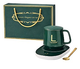 Set cadou cu cana, capac, lingurita si incalzitor USB HH04063 smarald