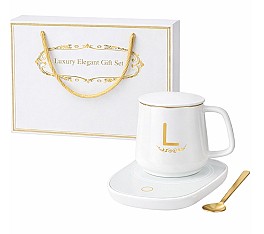 Set cadou cu cana, capac, lingurita si incalzitor USB HH04064 alb
