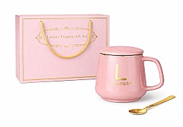 Set cadou cu cana, capac si lingurita HH04066 roz