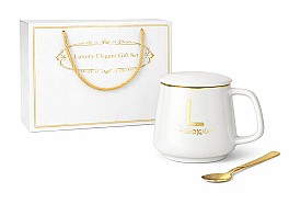 Set cadou cu cana, capac si lingurita HH04067 alb