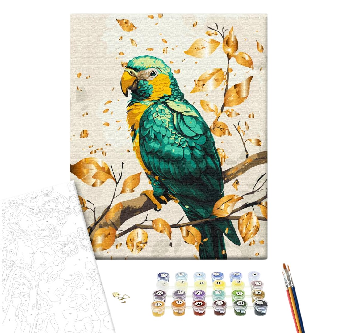 Картина по номерам 40x50см Brushme BS54123 Изумрудный попугай с красками металлик, в коробке