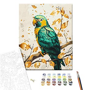 Pictura pe numere 40x50cm Brushme BS54123 Papagal smarald cu vopsele metalice, fara cutie