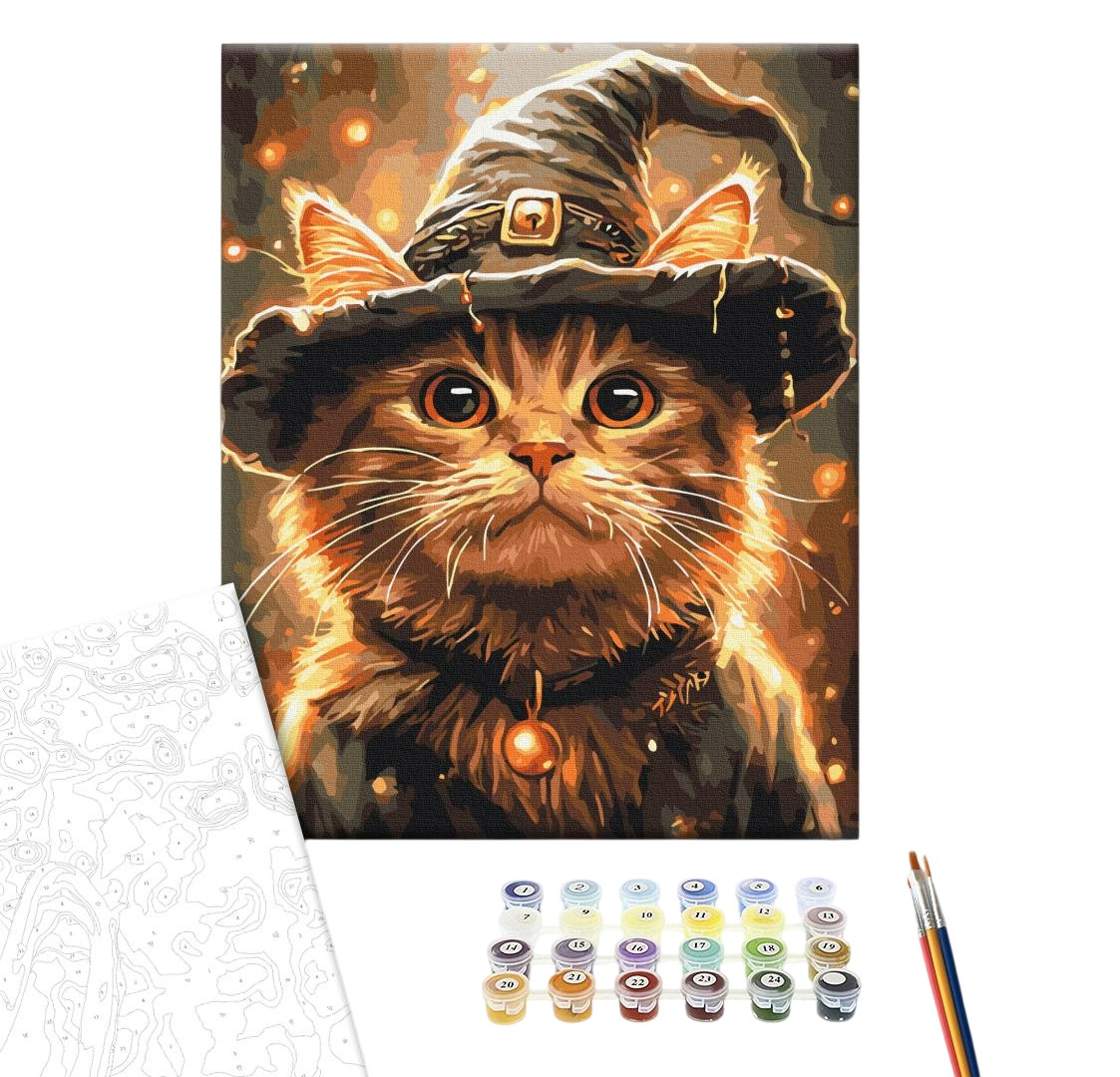 Pictura pe numere 40x50cm Brushme BS54184 Pisica magician, cu cutie