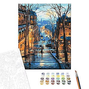 Pictura pe numere 40x50cm Brushme BS51371 Orasul de seara dupa ploaie, in cutie