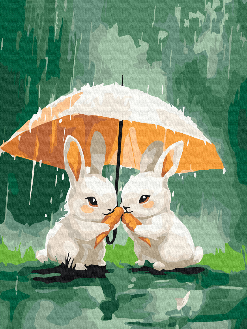 Картина по номерам 30x40см Brushme KBS0194 Два зайчика под зонтиком, без коробки