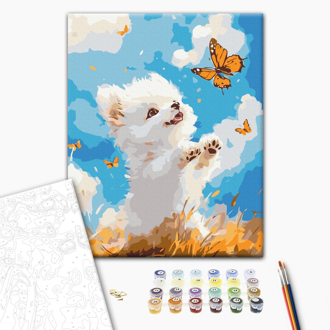 Картина по номерам 30x40см Brushme KBS0186 Щенок с бабочкой, без коробки