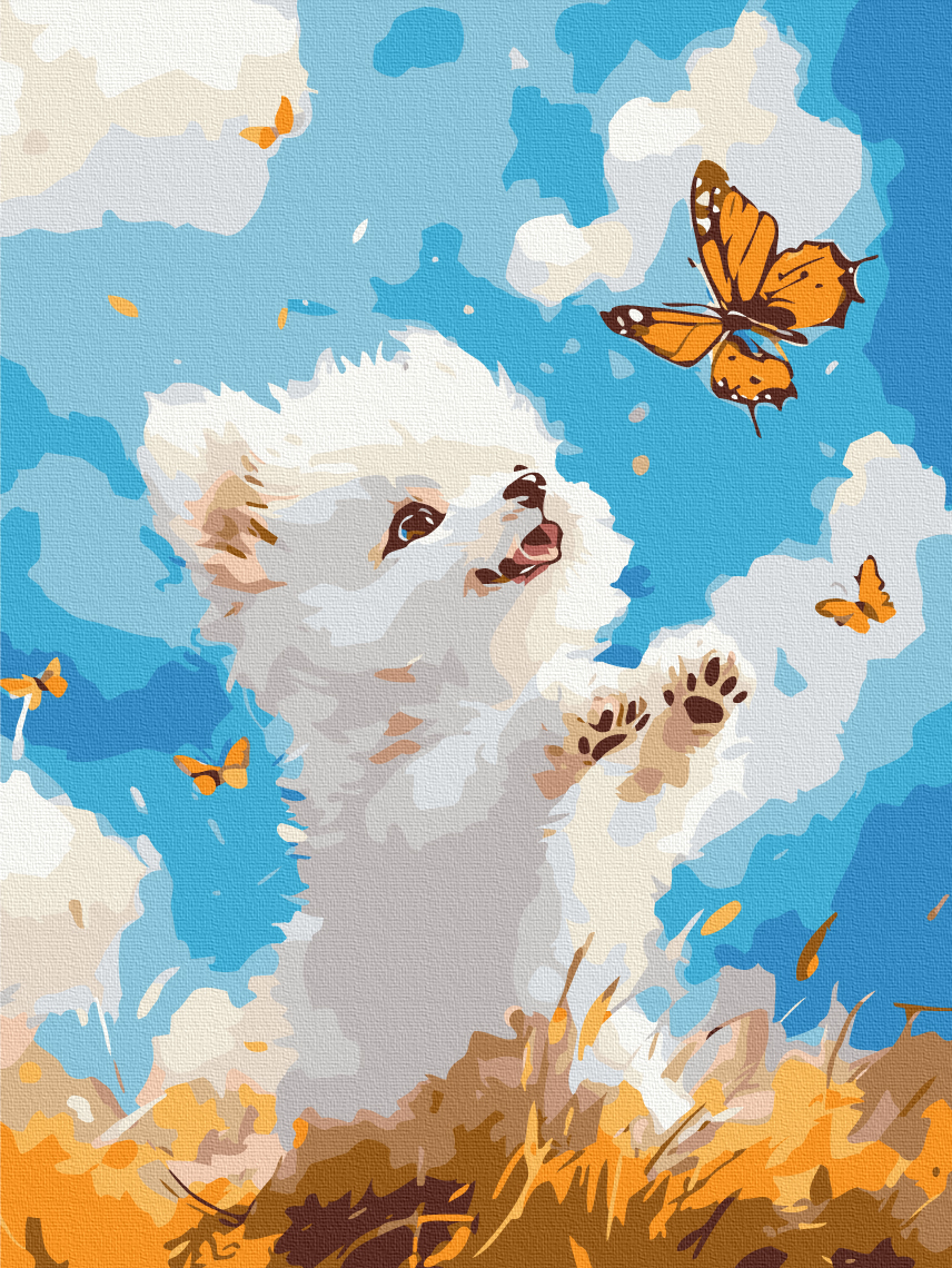 Картина по номерам 30x40см Brushme KBS0186 Щенок с бабочкой, без коробки