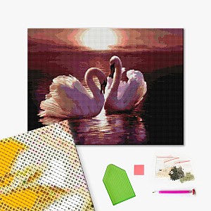 Mozaic cu diamante 40x50cm  Brushme DBS1013 O pereche de lebede