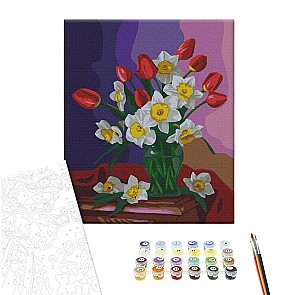 Pictura pe numere 40x50cm Brushme BS53486 Buchet de lalele si narcise, in cutie