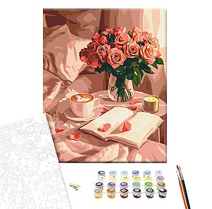 Pictura pe numere 40x50cm Brushme BS54286 Aroma de trandafiri si cafea, in cutie