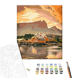 Pictura pe numere 40x50cm Brushme BS52457 Apus de toamna confortabil in Norvegia, in cutie