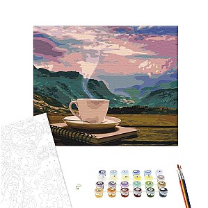 Pictura pe numere 40x50cm Brushme BS24686 Dimineata cu vedere la munti, in cutie